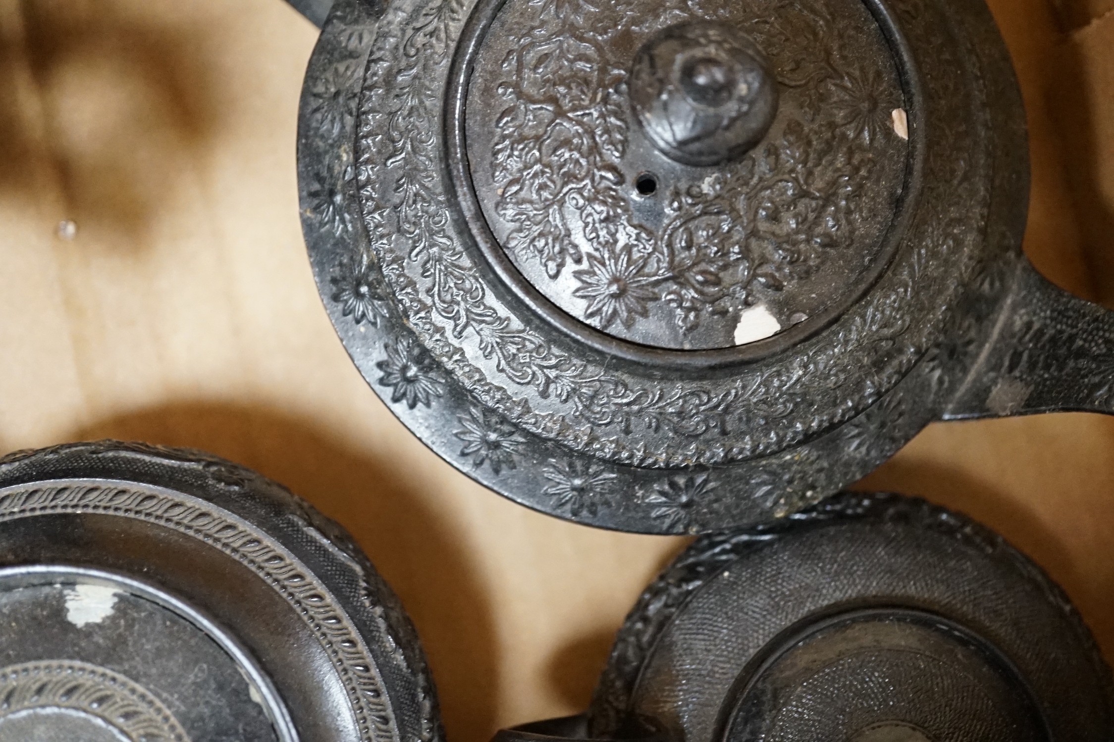 A selection of Jackfield type black glazed teapots, 19th century